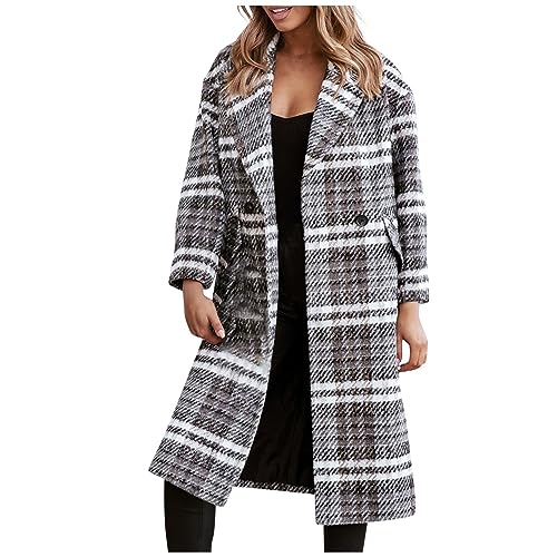 Wintermantel Damen Warm Mantel Kariert Damen Classic Lang Herbst Jacken Elegant Langer Business Elegante Kleidung Damen Longsleeve Fashion Aesthetic Clothes For Women Grau M von MOKBAY