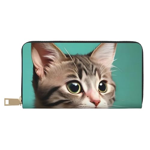 MOKESHN A Curious Cat Leder Geldbörse Unisex Lange Geldbörse Business Reißverschluss Mehrere Kartenfächer Große Kapazität Mode Casual Wallet Weiß von MOKESHN