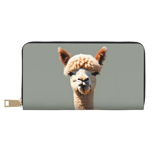MOKESHN Alpaka Avatar Leder Geldbörse Unisex Lange Geldbörse Business Reißverschluss Mehrere Kartenfächer Große Kapazität Mode Casual Wallet Weiß Einheitsgröße von MOKESHN