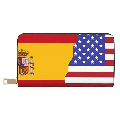 MOKESHN Amerikanische Spanien Flagge Leder Geldbörse Unisex Lange Geldbörse Business Reißverschluss Mehrere Kartenfächer Große Kapazität Mode Casual Wallet Weiß Einheitsgröße von MOKESHN