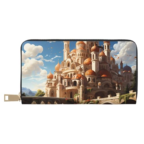 MOKESHN Anime Castle Sky Leder Geldbörse Unisex Lange Geldbörse Business Reißverschluss Mehrere Kartenfächer Große Kapazität Mode Lässige Brieftasche von MOKESHN