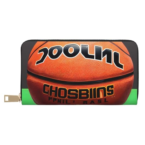 MOKESHN Basketball Hintergrund Leder Geldbörse Unisex Lange Geldbörse Business Reißverschluss Mehrere Kartenfächer Große Kapazität Mode Casual Wallet Weiß Einheitsgröße von MOKESHN