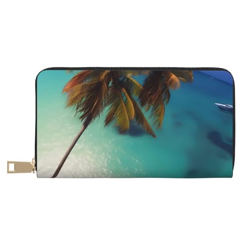 MOKESHN Beach Coconut Sunshine Leder Geldbörse Unisex Lange Geldbörse Business Reißverschluss Mehrere Kartenfächer Große Kapazität Mode Casual Wallet Weiß Einheitsgröße von MOKESHN