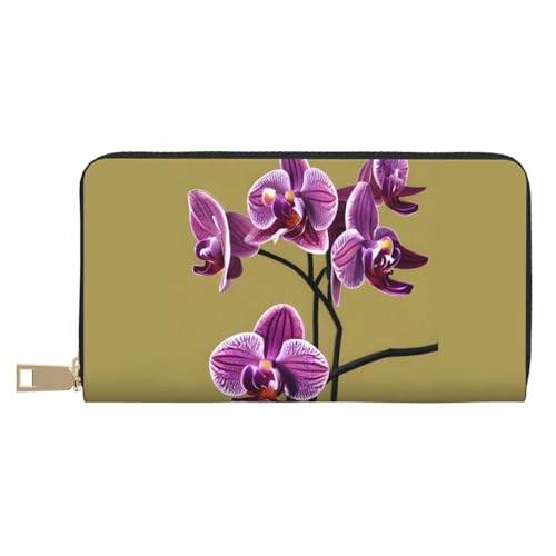 MOKESHN Beautiful Orchids Leather Wallet Unisex Long Wallet Business Zipper Multiple Card Slots Large Capacity Fashion Casual Wallet White von MOKESHN