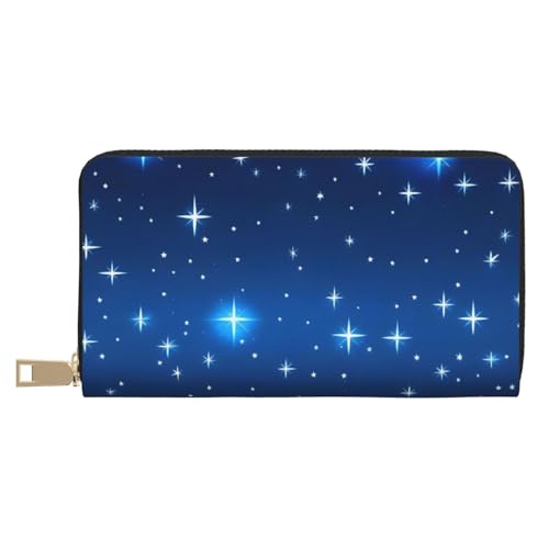 MOKESHN Blaue Sterne Muster Leder Geldbörse Unisex Lange Geldbörse Business Reißverschluss Mehrere Kartenfächer Große Kapazität Mode Lässige Brieftasche von MOKESHN