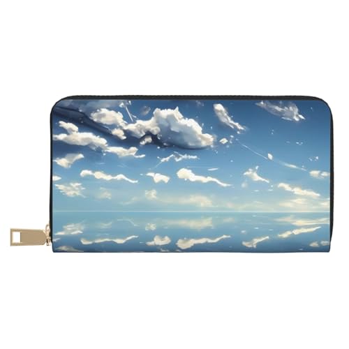 MOKESHN Blauer Himmel und weiße Wolken Leder Geldbörse Unisex Lange Geldbörse Business Reißverschluss Mehrere Kartenfächer Große Kapazität Mode Casual Wallet Weiß Einheitsgröße von MOKESHN