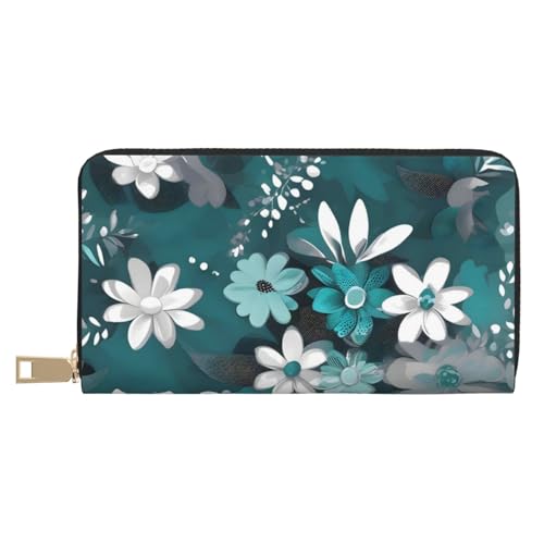 MOKESHN Blaugrün Grau und Weiß Blumen Leder Geldbörse Unisex Lange Geldbörse Business Reißverschluss Mehrere Kartenfächer Große Kapazität Mode Casual Wallet Weiß Einheitsgröße MOKESHN Blaugrün Grau und Weiß Blumen Leder Geldbörse Unisex Lange Geldbörse Business Reißverschluss Mehrere Kartenfächer Große Kapazität Mode Casual Wallet Weiß Einheitsgröße von MOKESHN