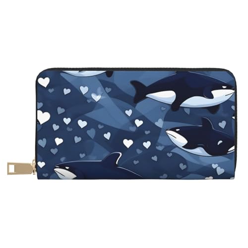 MOKESHN Blue Killer Whale Leder Geldbörse Unisex Lange Geldbörse Business Reißverschluss Mehrere Kartenfächer Große Kapazität Mode Casual Wallet Weiß von MOKESHN