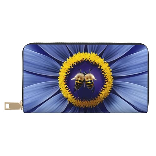 MOKESHN Blume Herz Biene Leder Geldbörse Unisex Lange Geldbörse Business Reißverschluss Mehrere Kartenfächer Große Kapazität Mode Casual Wallet Weiß Einheitsgröße von MOKESHN