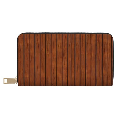 MOKESHN Braun Holzmuster Leder Geldbörse Unisex Lange Geldbörse Business Reißverschluss Mehrere Kartenfächer Große Kapazität Mode Casual Wallet Weiß Einheitsgröße von MOKESHN