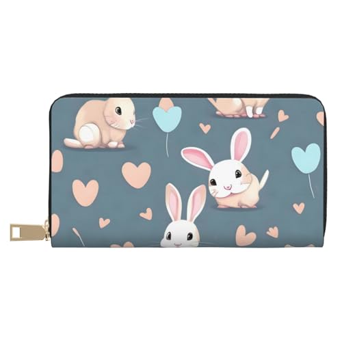 MOKESHN Cartoon Cute Bunny Leder Geldbörse Unisex Lange Geldbörse Business Reißverschluss Mehrere Kartenfächer Große Kapazität Mode Casual Wallet Weiß von MOKESHN