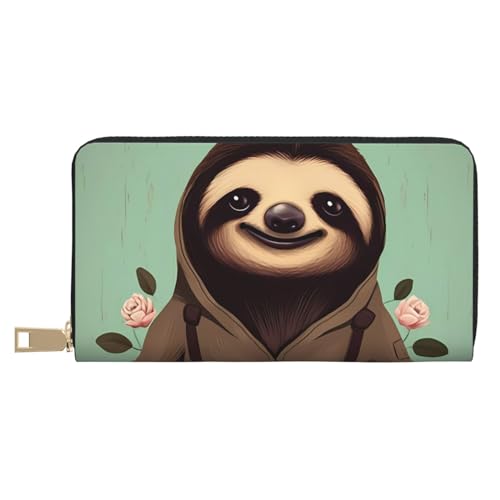 MOKESHN Cartoon Faultier Leder Geldbörse Unisex Lange Geldbörse Business Reißverschluss Mehrere Kartenfächer Große Kapazität Mode Lässige Brieftasche Weiß Einheitsgröße von MOKESHN