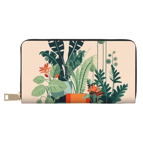 MOKESHN Cartoon Kleine Grüne Pflanze Leder Geldbörse Unisex Lange Geldbörse Business Reißverschluss Mehrere Kartenfächer Große Kapazität Mode Lässige Brieftasche von MOKESHN