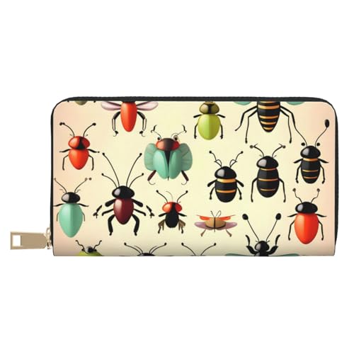 MOKESHN Cartoon Kleine Insekten Leder Geldbörse Unisex Lange Geldbörse Business Reißverschluss Mehrere Kartenfächer Große Kapazität Mode Casual Wallet Weiß Einheitsgröße von MOKESHN