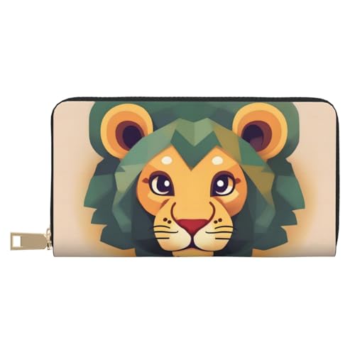 MOKESHN Cartoon Löwe Leder Geldbörse Unisex Lange Geldbörse Business Reißverschluss Mehrere Kartenfächer Große Kapazität Mode Casual Wallet Weiß Einheitsgröße von MOKESHN