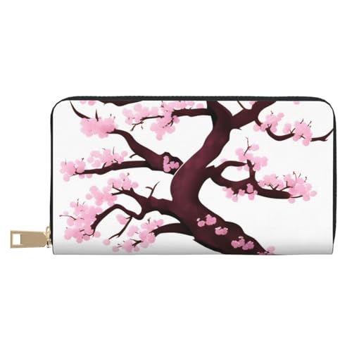 MOKESHN Cherry Blossoms Tree Leder Geldbörse Unisex Lange Geldbörse Business Reißverschluss Mehrere Kartenfächer Große Kapazität Mode Casual Wallet Weiß Einheitsgröße von MOKESHN