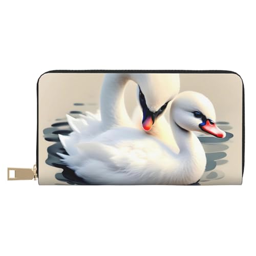 MOKESHN Cute Little Swan Leder Geldbörse Unisex Lange Geldbörse Business Reißverschluss Mehrere Kartenfächer Große Kapazität Mode Casual Wallet Weiß Einheitsgröße von MOKESHN