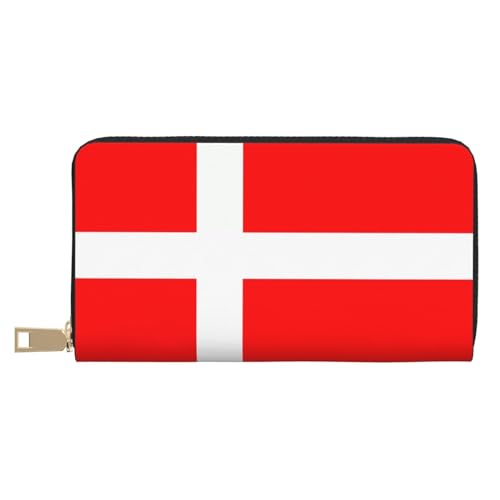 MOKESHN Dänemark Dänische Flagge Leder Geldbörse Unisex Lange Geldbörse Business Reißverschluss Mehrere Kartenfächer Große Kapazität Mode Casual Wallet Weiß Einheitsgröße von MOKESHN