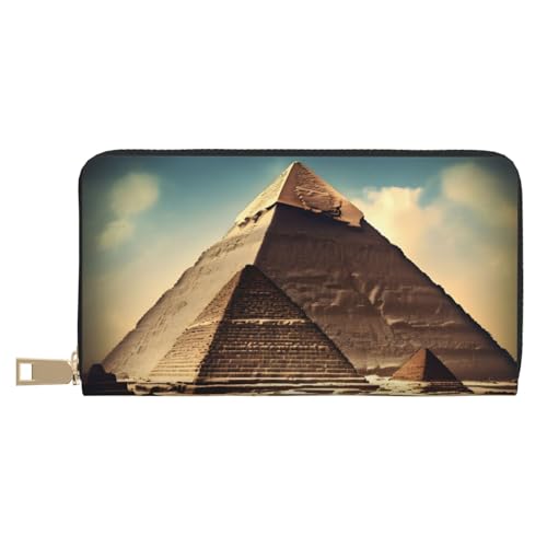 MOKESHN Dreaming Of The Pyramids Of Khufu Leder Geldbörse Unisex Lange Geldbörse Business Reißverschluss Mehrere Kartenfächer Große Kapazität Mode Lässige Brieftasche von MOKESHN