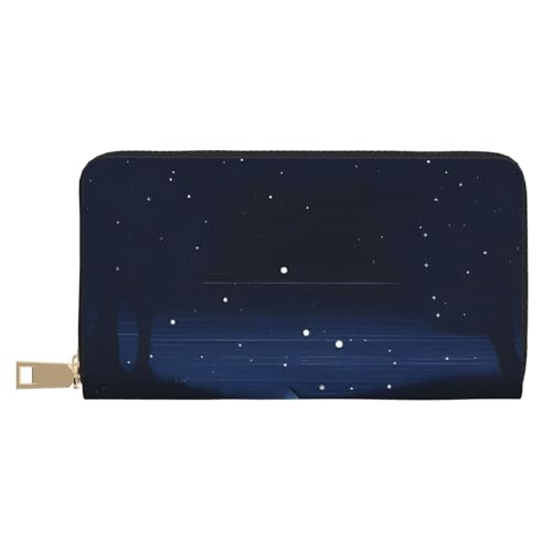 MOKESHN Dunkelblau Nachtansicht Leder Geldbörse Unisex Lange Geldbörse Business Reißverschluss Mehrere Kartenfächer Große Kapazität Mode Casual Wallet Weiß Einheitsgröße von MOKESHN