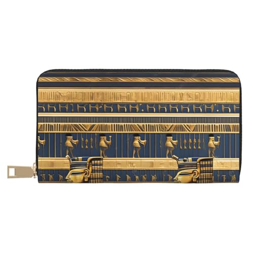MOKESHN Egyptian Pharaonic Frescoes Leder Geldbörse Unisex Lange Geldbörse Business Reißverschluss Mehrere Kartenfächer Große Kapazität Mode Lässige Brieftasche von MOKESHN