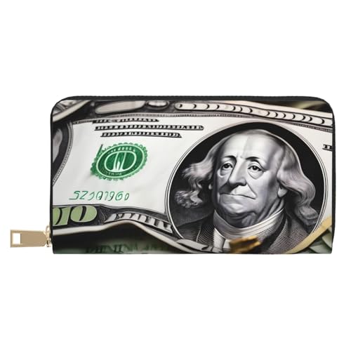 MOKESHN Geldscheinmuster Leder Geldbörse Unisex Lange Geldbörse Business Reißverschluss Mehrere Kartenfächer Große Kapazität Mode Casual Wallet von MOKESHN