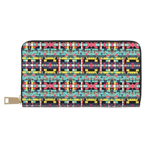 MOKESHN Geometrische Muster Leder Geldbörse Unisex Lange Geldbörse Business Reißverschluss Mehrere Kartenfächer Große Kapazität Mode Casual Brieftasche Weiß von MOKESHN