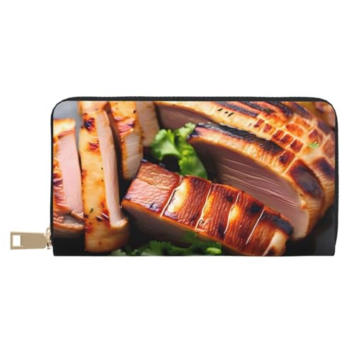 MOKESHN Golden Roast Leder Geldbörse Unisex Lange Geldbörse Business Reißverschluss Mehrere Kartenfächer Große Kapazität Mode Lässige Brieftasche Weiß Einheitsgröße von MOKESHN