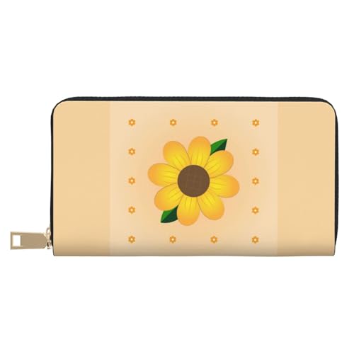 MOKESHN Goldene Sonnenblume Leder Geldbörse Unisex Lange Geldbörse Business Reißverschluss Mehrere Kartenfächer Große Kapazität Mode Casual Wallet Weiß Einheitsgröße von MOKESHN