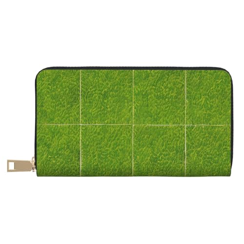 MOKESHN Green Grassland Leder Geldbörse Unisex Lange Geldbörse Business Reißverschluss Mehrere Kartenfächer Große Kapazität Mode Lässige Brieftasche von MOKESHN