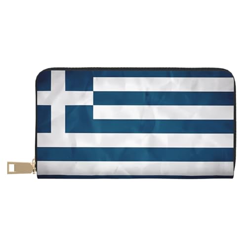 MOKESHN Griechische Flagge Leder Geldbörse Unisex Lange Geldbörse Business Reißverschluss Mehrere Kartenfächer Große Kapazität Mode Casual Wallet Weiß Einheitsgröße von MOKESHN