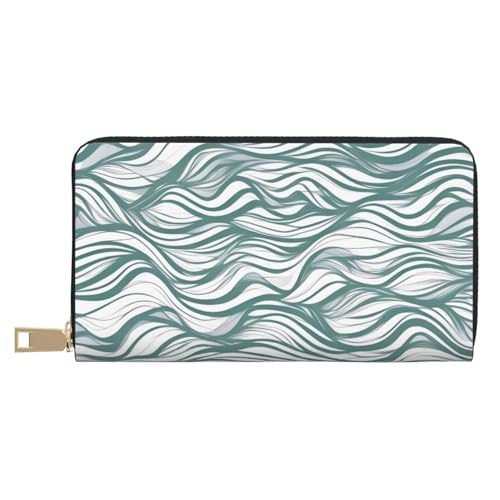MOKESHN Grüne gewellte Streifen Leder Geldbörse Unisex Lange Geldbörse Business Reißverschluss Mehrere Kartenfächer Große Kapazität Mode Casual Wallet Weiß Einheitsgröße von MOKESHN