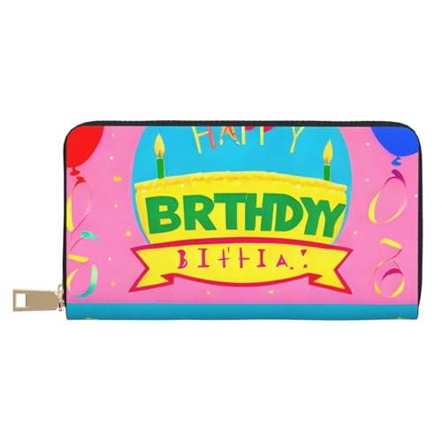 MOKESHN Happy Birthday Ballon Leder Geldbörse Unisex Lange Geldbörse Business Reißverschluss Mehrere Kartenfächer Große Kapazität Mode Casual Wallet Weiß Einheitsgröße von MOKESHN