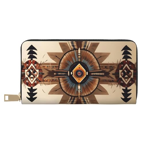 MOKESHN Indianer-Malerei Leder Geldbörse Unisex Lange Geldbörse Business Reißverschluss Mehrere Kartenfächer Große Kapazität Mode Casual Wallet Weiß Einheitsgröße von MOKESHN
