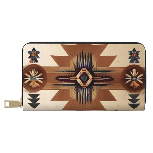 MOKESHN Indianer-Muster Leder Geldbörse Unisex Lange Geldbörse Business Reißverschluss Mehrere Kartenfächer Große Kapazität Mode Casual Wallet Weiß Einheitsgröße von MOKESHN