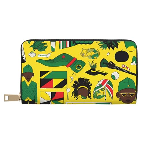 MOKESHN Jamaican Elements Leder Geldbörse Unisex Lange Geldbörse Business Reißverschluss Mehrere Kartenfächer Große Kapazität Mode Casual Wallet Weiß von MOKESHN