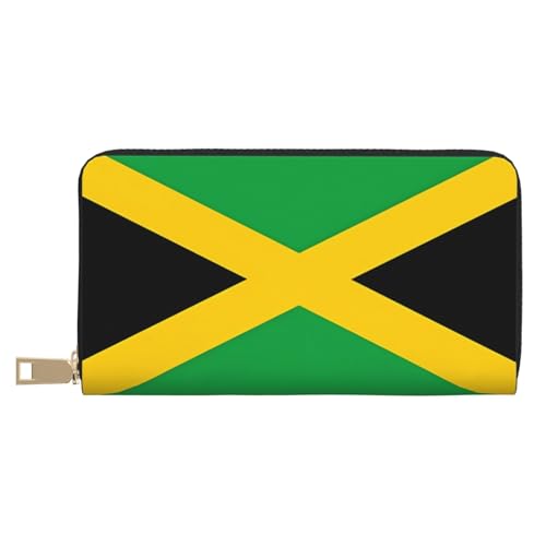 MOKESHN Jamaika Flagge Leder Geldbörse Unisex Lange Geldbörse Business Reißverschluss Mehrere Kartenfächer Große Kapazität Mode Casual Wallet Weiß Einheitsgröße von MOKESHN