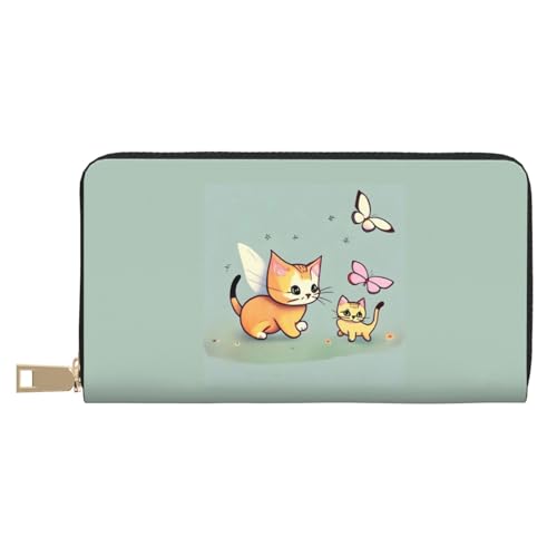 MOKESHN Kätzchen Schmetterling Leder Geldbörse Unisex Lange Geldbörse Business Reißverschluss Mehrere Kartenfächer Große Kapazität Mode Casual Wallet Weiß Einheitsgröße von MOKESHN
