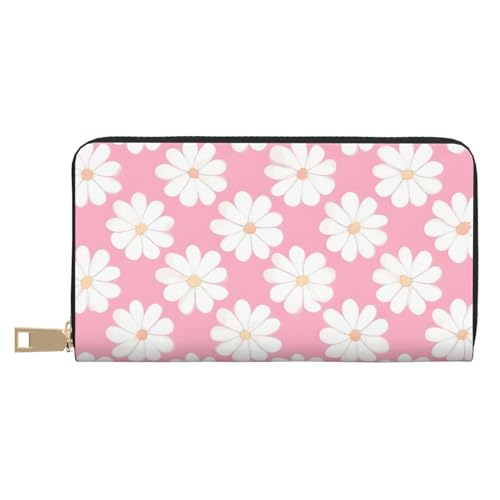 MOKESHN Kamelienmuster Leder Geldbörse Unisex Lange Geldbörse Business Reißverschluss Mehrere Kartenfächer Große Kapazität Mode Lässige Brieftasche Weiß von MOKESHN