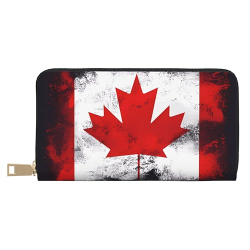 MOKESHN Kanadische Flagge Leder Geldbörse Unisex Lange Geldbörse Business Reißverschluss Mehrere Kartenfächer Große Kapazität Mode Lässige Brieftasche von MOKESHN