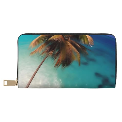 MOKESHN Karibische Inseln Leder Geldbörse Unisex Lange Geldbörse Business Reißverschluss Mehrere Kartenfächer Große Kapazität Mode Casual Wallet Weiß Einheitsgröße von MOKESHN