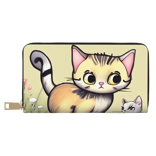 MOKESHN Katze und Schmetterling Leder Geldbörse Unisex Lange Geldbörse Business Reißverschluss Mehrere Kartenfächer Große Kapazität Mode Casual Wallet Weiß von MOKESHN