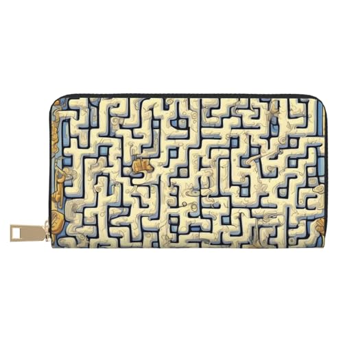 MOKESHN Labyrinth Schatzkarte Leder Geldbörse Unisex Lange Geldbörse Business Reißverschluss Mehrere Kartenfächer Große Kapazität Mode Lässige Brieftasche Weiß von MOKESHN