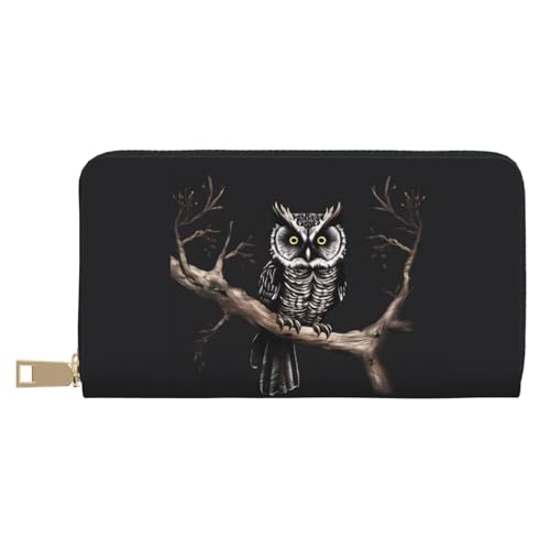 MOKESHN Late Night Owl Leder Geldbörse Unisex Lange Geldbörse Business Reißverschluss Mehrere Kartenfächer Große Kapazität Mode Casual Wallet von MOKESHN