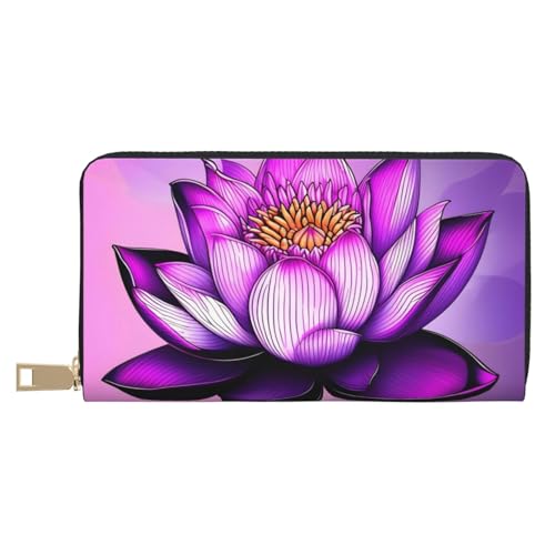 MOKESHN Lila Lotus Leder Geldbörse Unisex Lange Geldbörse Business Reißverschluss Mehrere Kartenfächer Große Kapazität Mode Lässige Brieftasche Weiß Einheitsgröße von MOKESHN