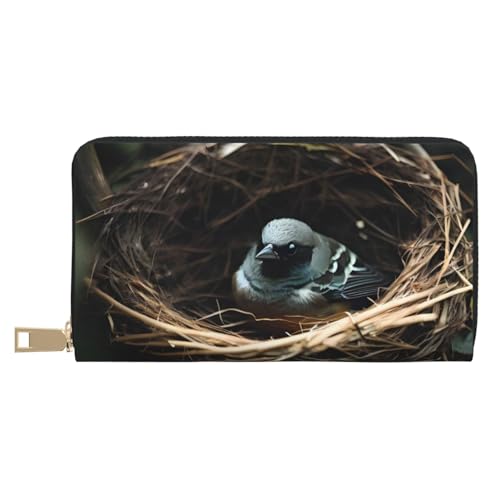 MOKESHN Little Bird Nest Ledergeldbörse Unisex Lange Geldbörse Business Reißverschluss Mehrere Kartenfächer Große Kapazität Mode Lässige Brieftasche Weiß One Size von MOKESHN