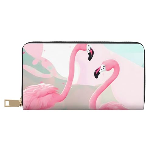 MOKESHN Love Flamingo Leder Geldbörse Unisex Lange Geldbörse Business Reißverschluss Mehrere Kartenfächer Große Kapazität Mode Casual Wallet Weiß Einheitsgröße von MOKESHN