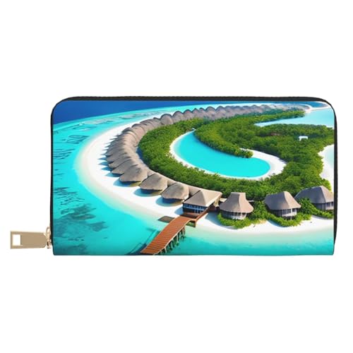 MOKESHN Maldives Scenery Leder Geldbörse Unisex Lange Geldbörse Business Reißverschluss Mehrere Kartenfächer Große Kapazität Mode Lässige Brieftasche von MOKESHN