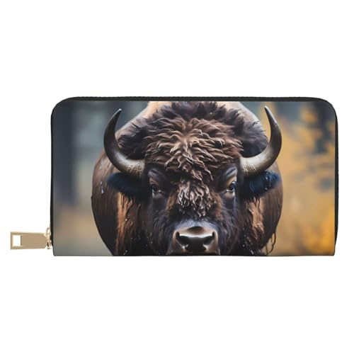 MOKESHN Nordamerikanische Bison Leder Geldbörse Unisex Lange Geldbörse Business Reißverschluss Mehrere Kartenfächer Große Kapazität Mode Casual Wallet Weiß Einheitsgröße von MOKESHN