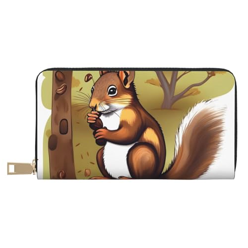 MOKESHN Nut-Eating Eichhörnchen Leder Geldbörse Unisex Lange Geldbörse Business Reißverschluss Mehrere Kartenfächer Große Kapazität Mode Casual Wallet Weiß Einheitsgröße von MOKESHN